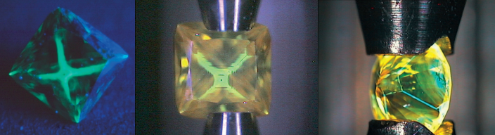 Fluorescence sous une lampe UV à longues ondes et sous diamond view