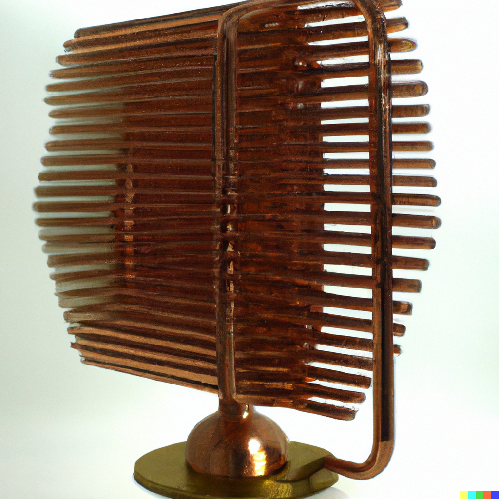 Une illustration d'un dissipateur thermique en cuivre. Ce type de système est voué à être remplacée par des nanotubes en diamant