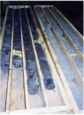 Carottes de kimberlite lors de la prospection