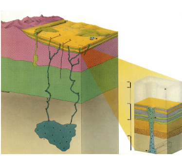 Diagramme d’une coupe terrestre avec une cheminée kimberlitique