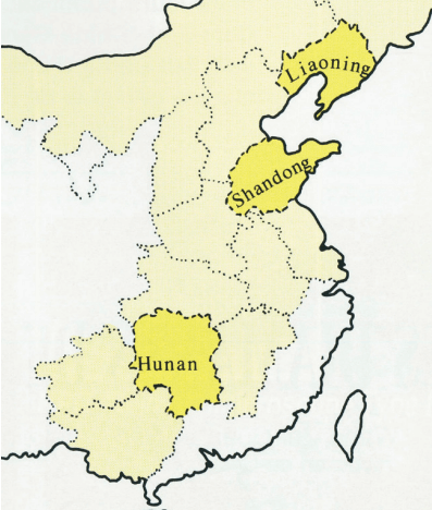 Une carte de la chine et de ses trois principales régions diamantifères