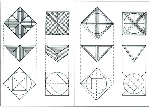 À gauche, un octaèdre 4 pointes scié pour la taille brillant ;
à droite un dodécaèdre 4 pointes scié pour la taille en brillant
