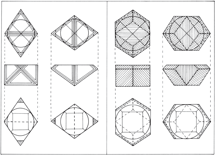 À gauche : l’octaèdre à deux pointes, à droite : le dodécaèdre à deux pointes avant la taille en brillant