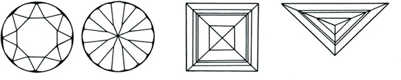 À gauche la 16⁄16 ou Swisscut, au centre le carré et à droite le triangle